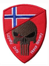 Norsk flaggskjold med Punisher og tekst