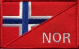 Norsk flagg delt på midten med NOR 